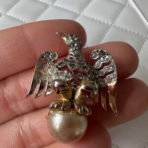 Rare Signed Vtg Reja silver and Gold Eagle Bird Brooch with Pearl brooch pin